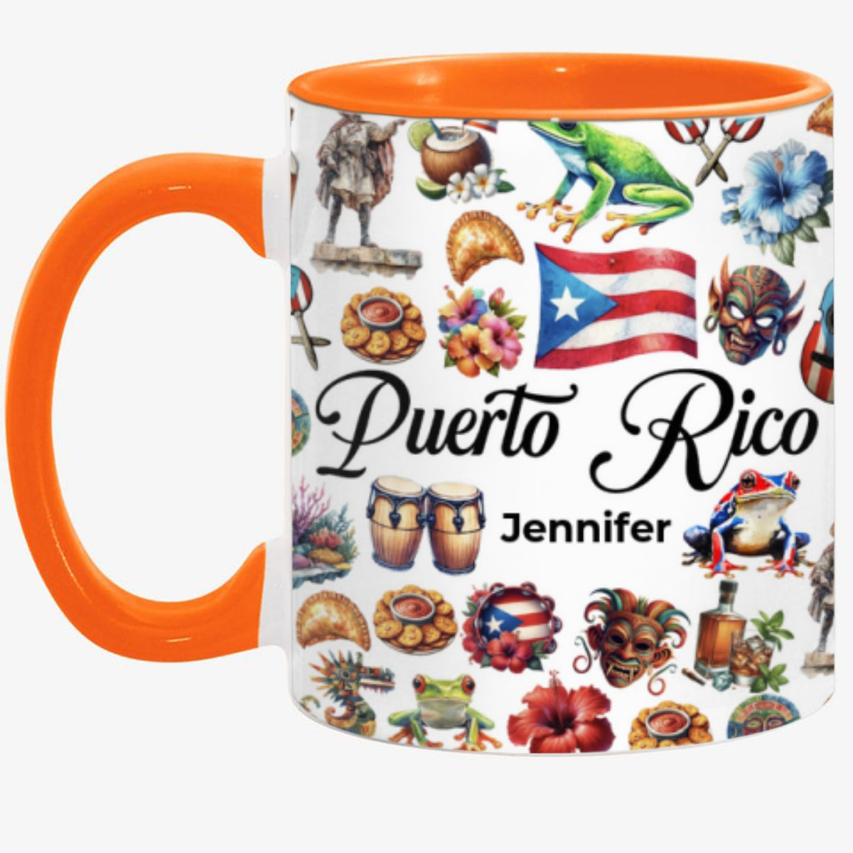 Custom Puerto Rico Accent Mug With Water Symbols, Name