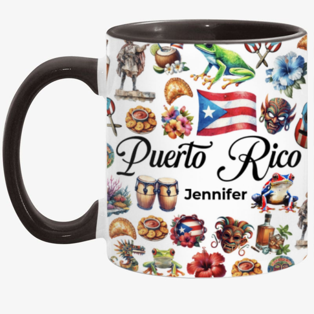 Custom Puerto Rico Accent Mug With Water Symbols, Name