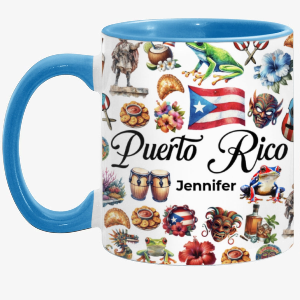Custom Puerto Rico Accent Mug With Water Symbols, Name