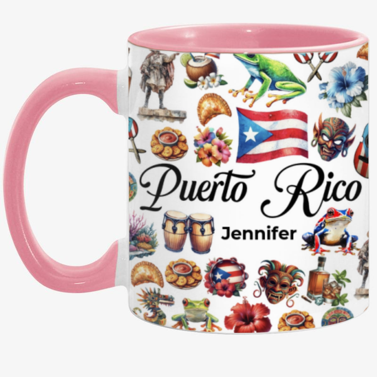 Custom Puerto Rico Accent Mug With Water Symbols, Name
