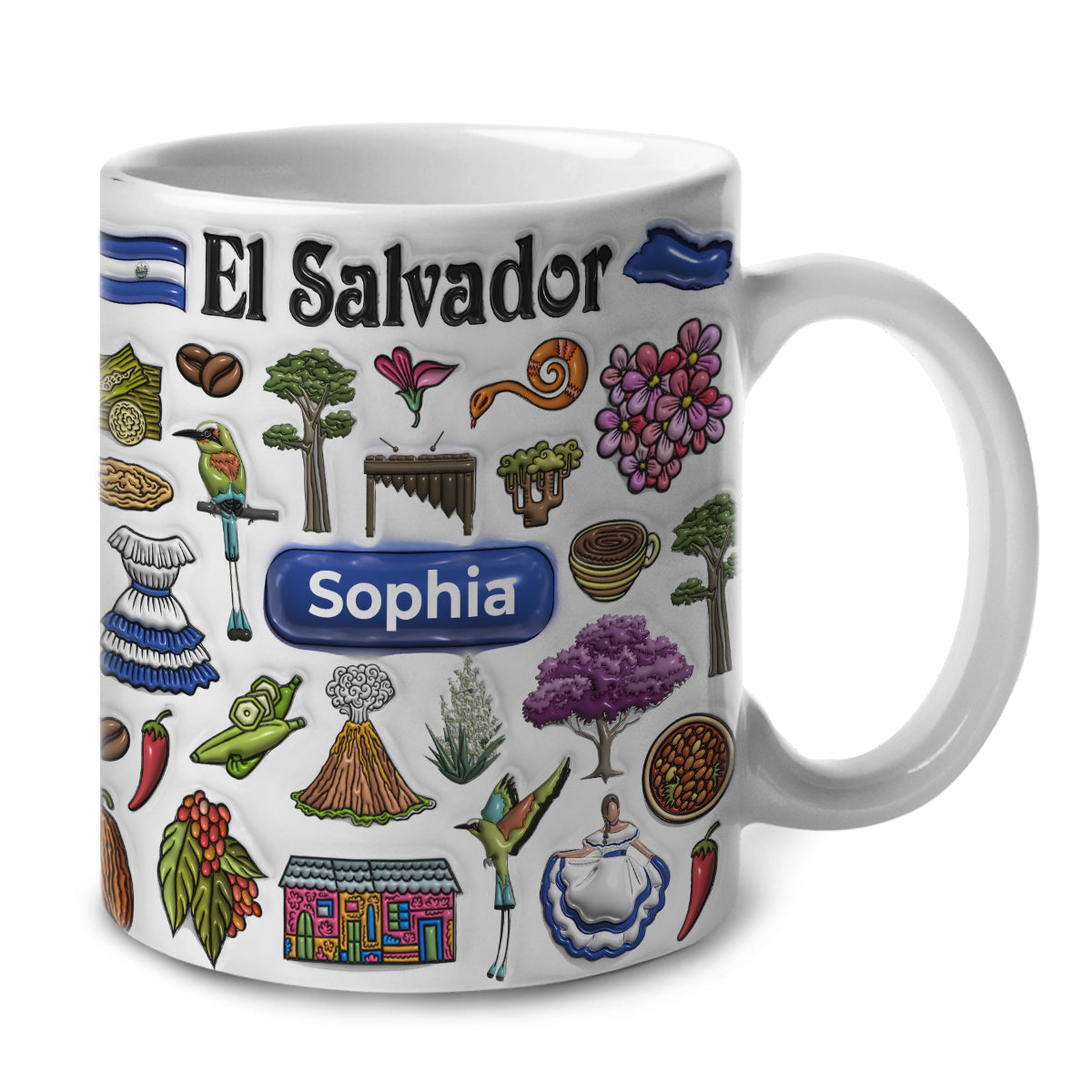 Custom El Salvador Mug With El Salvador Symbols, Name