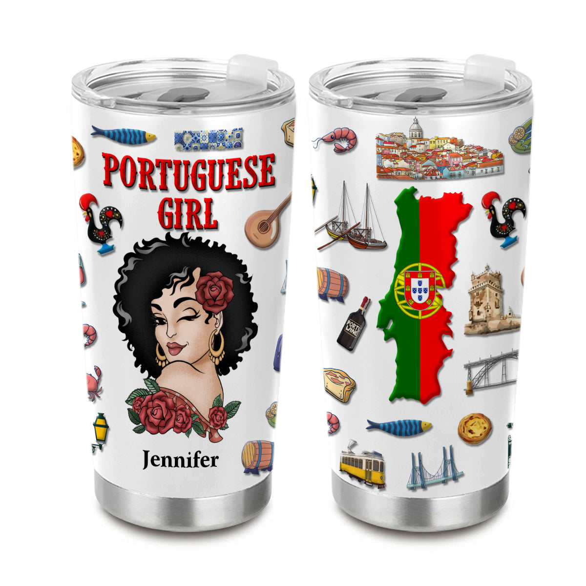 Custom Portuguese Girl Tumbler 20oz With Clipart Girl
