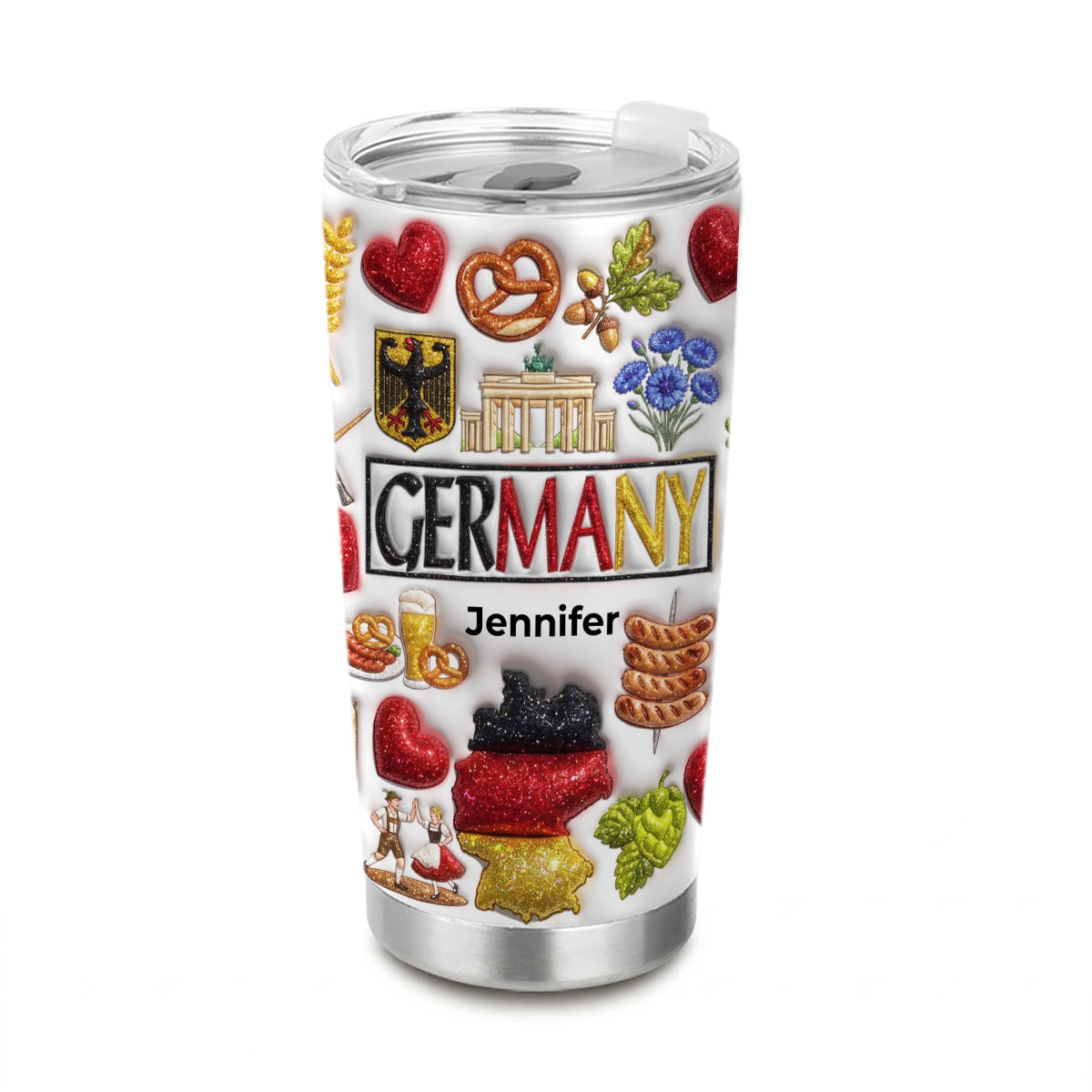 Custom Germany Tumbler With Your Name With Glitter Effect Print