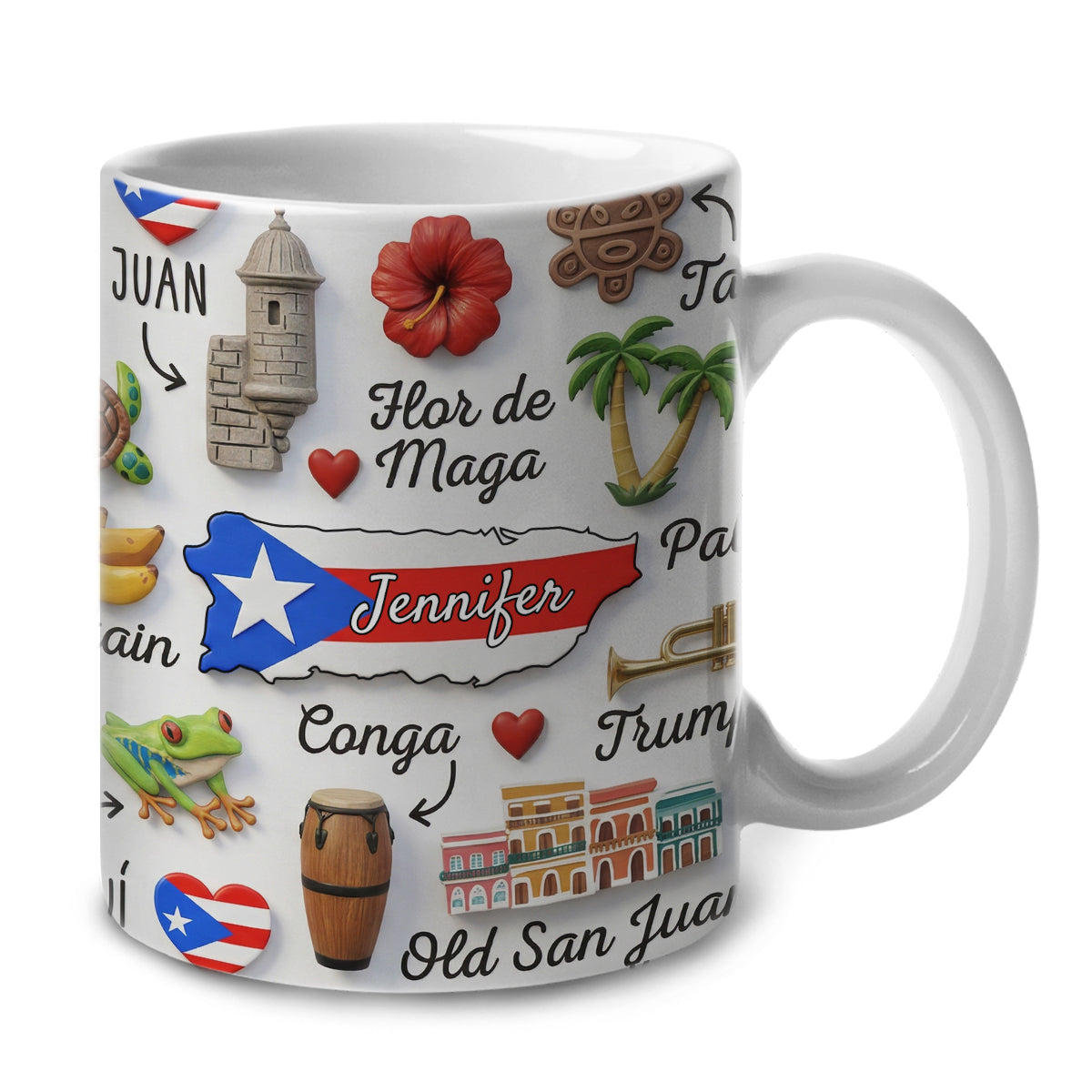 Custom Puerto Rico Map Symbols In Center Mug And Name