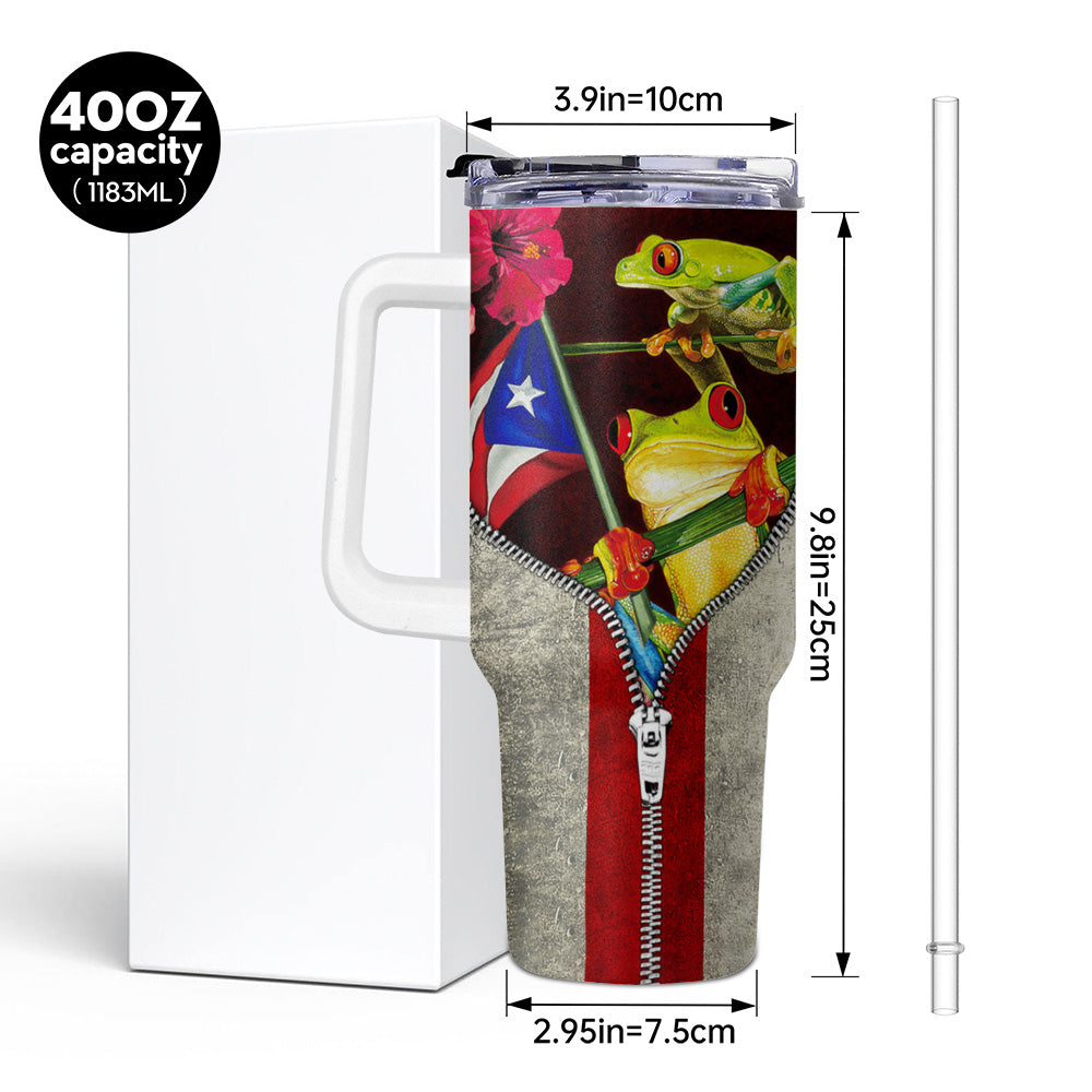 Personalized Puerto Rico 40oz Tumbler With Straw Frog Zipper Flag