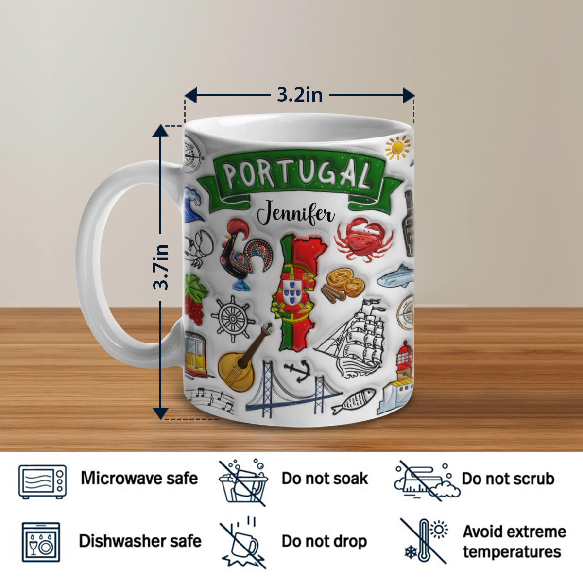Custom Portugal Portuguese Mug With Ribbon, Name