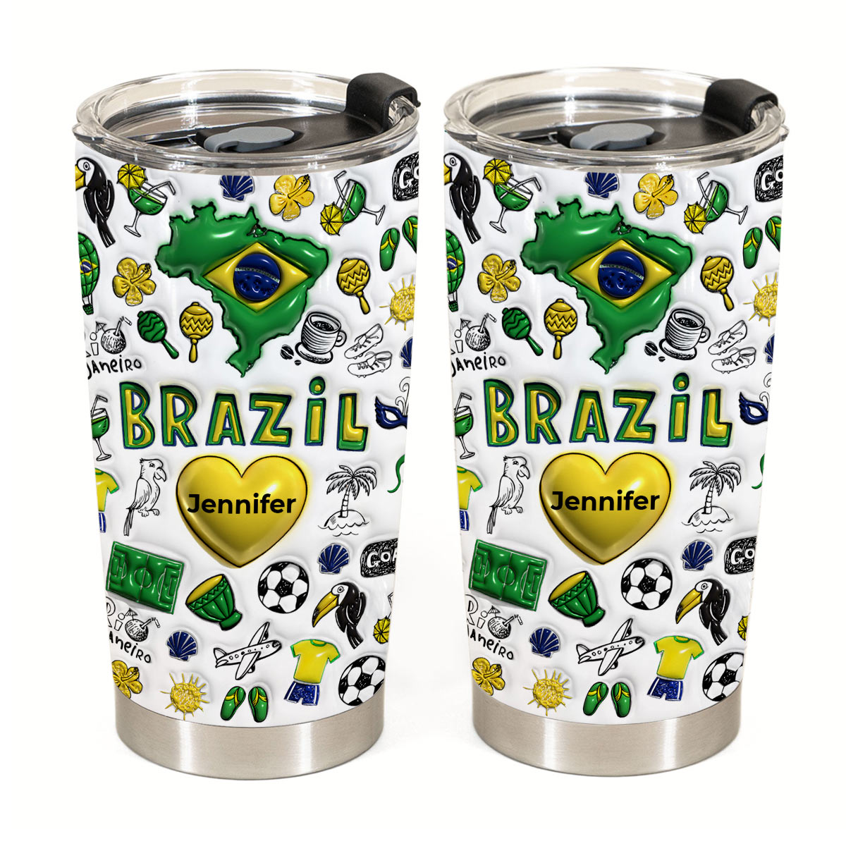 Custom Brazil Symbols Tumbler With Name On Heart 