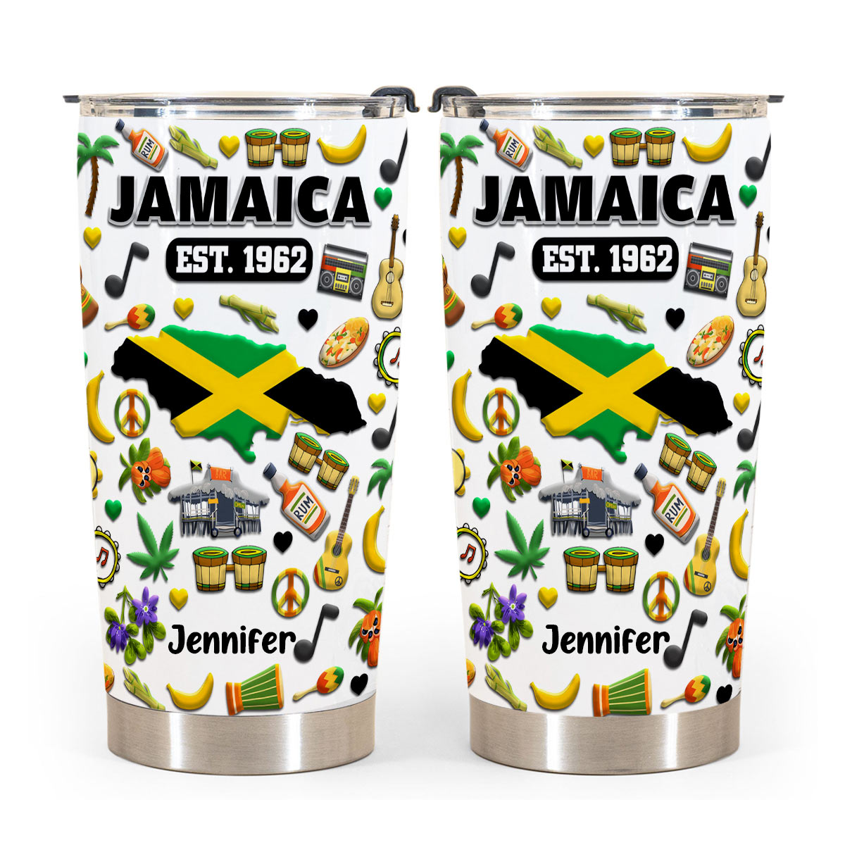 Custom Jamaica EST 1962 Tumbler Cup With Your Name