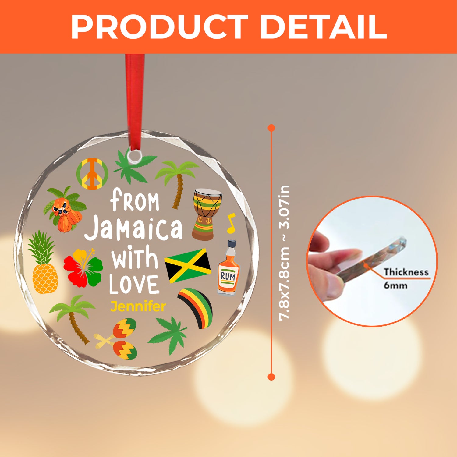 Custom From Jamaica With Love Glass Ornament