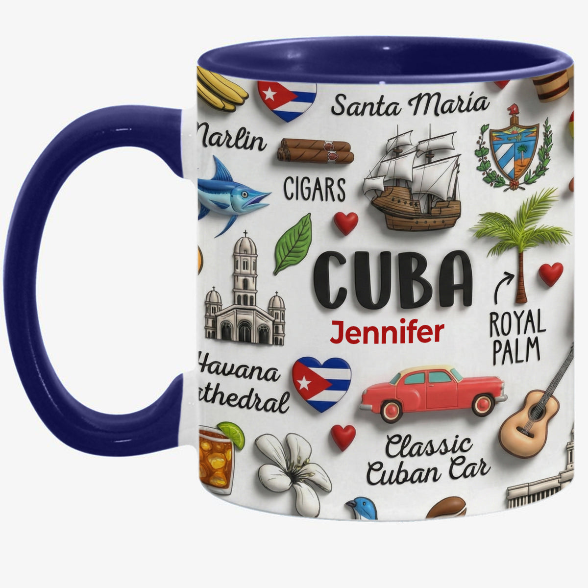 Cuba Coffee Mug Cup With Custom Your Name Emboss Effect