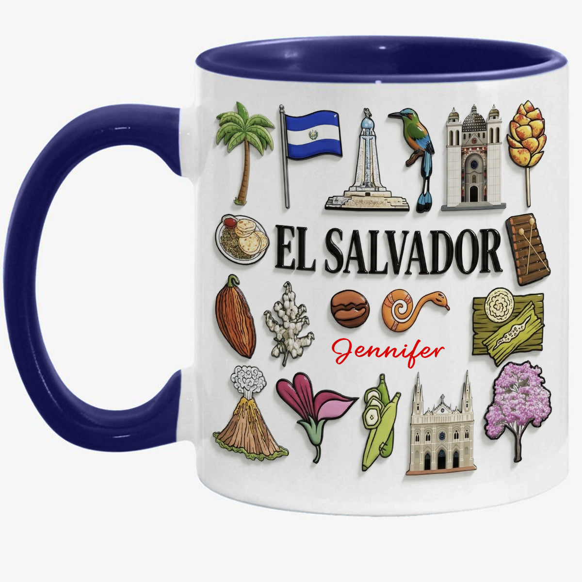 Custom El Salvador Accent Mug With Many El Salvador Symbols