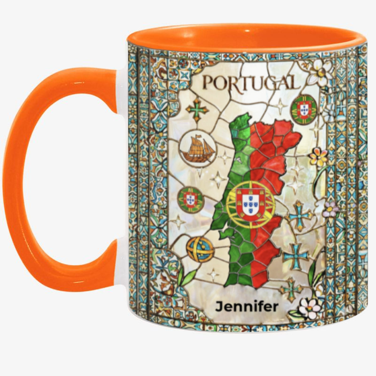Custom Portugal Accent Mug With Flower Patterns