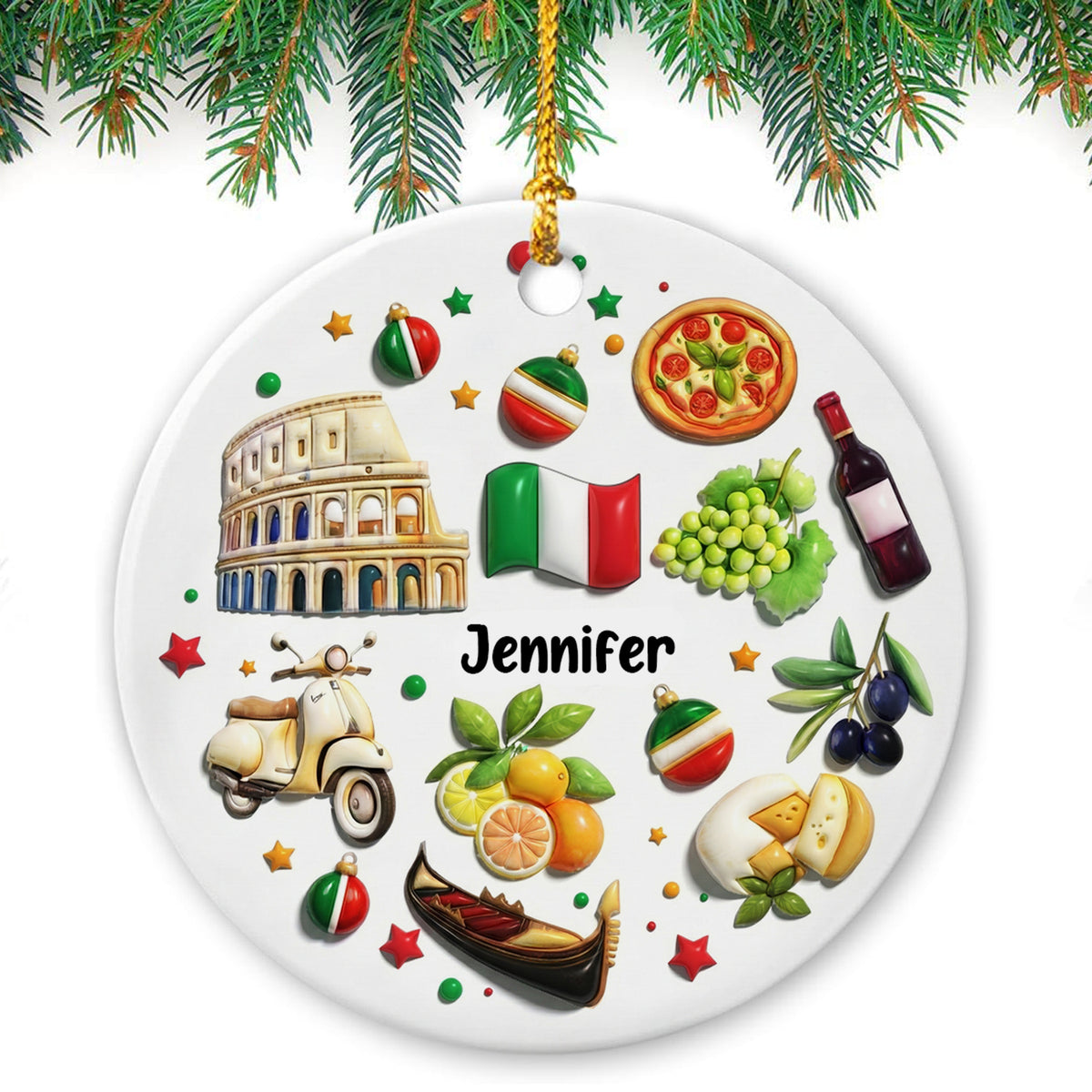 Custom Italy Italia Ornament Around Symbols