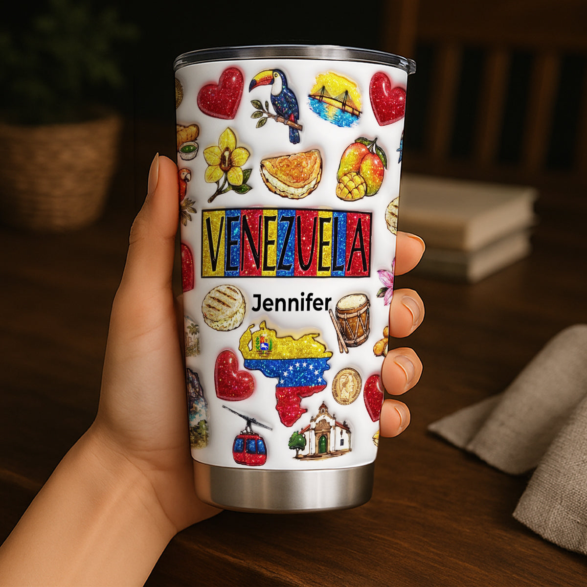 Custom Venezuela Tumbler With Your Name With Glitter Effect Print