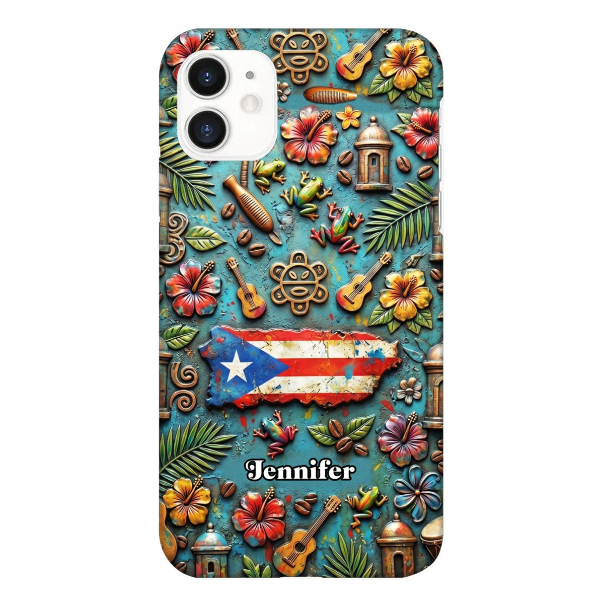 Custom Puerto Rico Phone Case With Colorful Symbols Style
