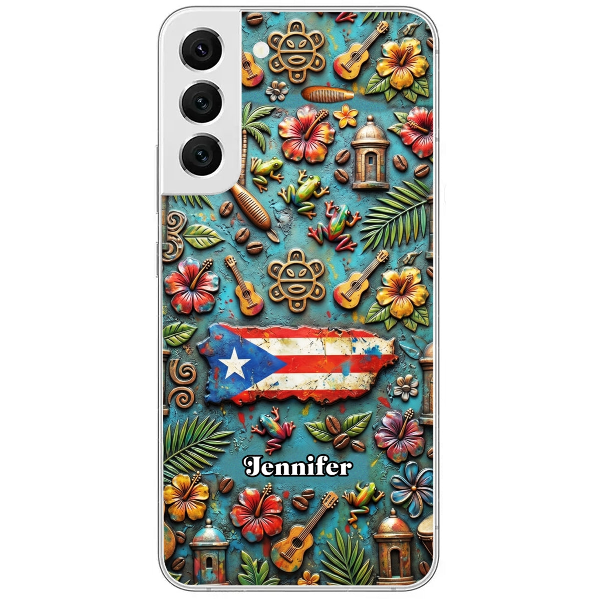 Custom Puerto Rico Phone Case With Colorful Symbols Style