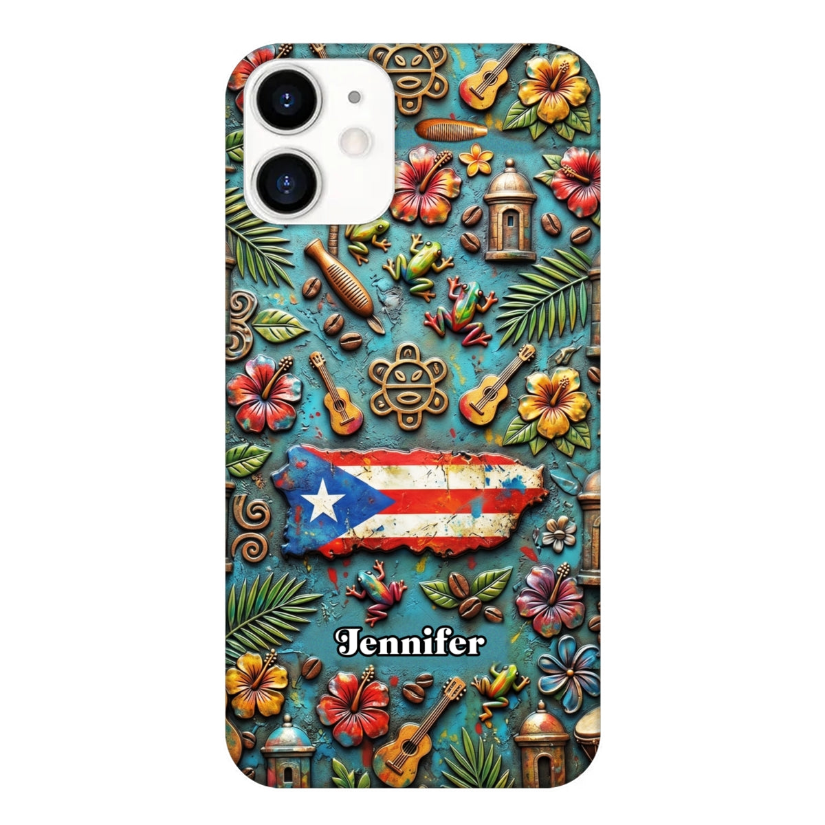 Custom Puerto Rico Phone Case With Colorful Symbols Style