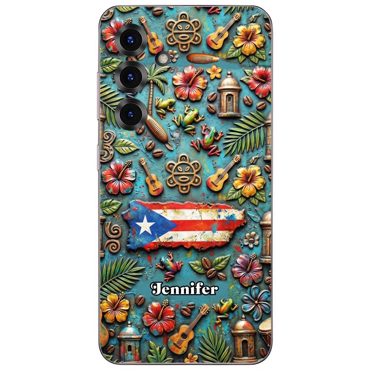 Custom Puerto Rico Phone Case With Colorful Symbols Style