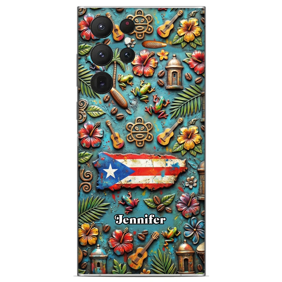 Custom Puerto Rico Phone Case With Colorful Symbols Style