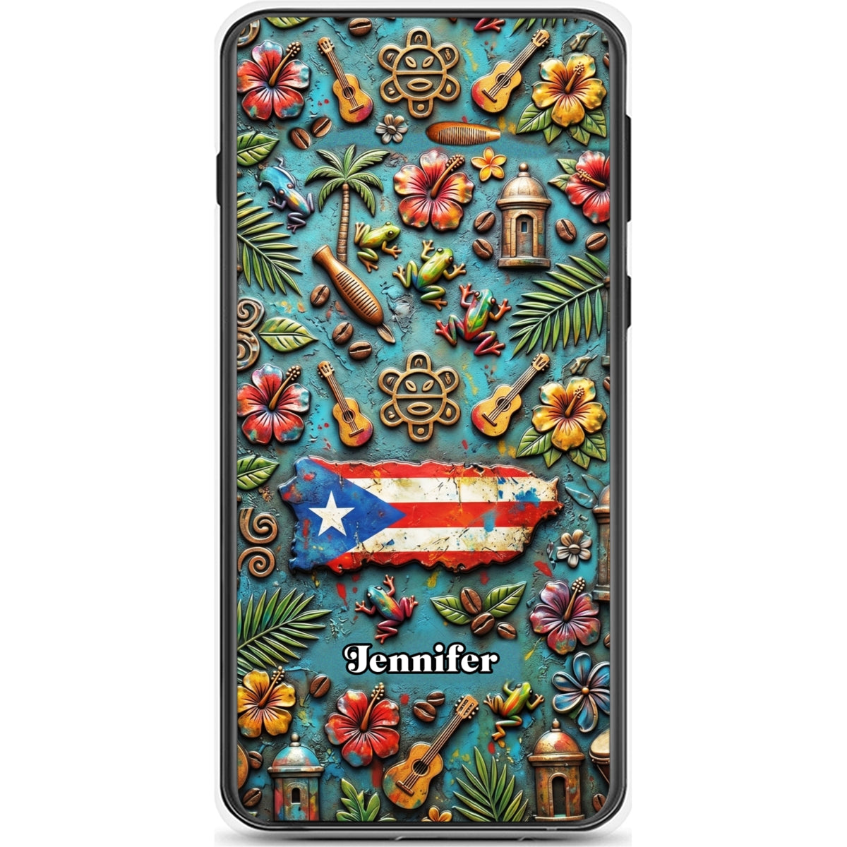 Custom Puerto Rico Phone Case With Colorful Symbols Style