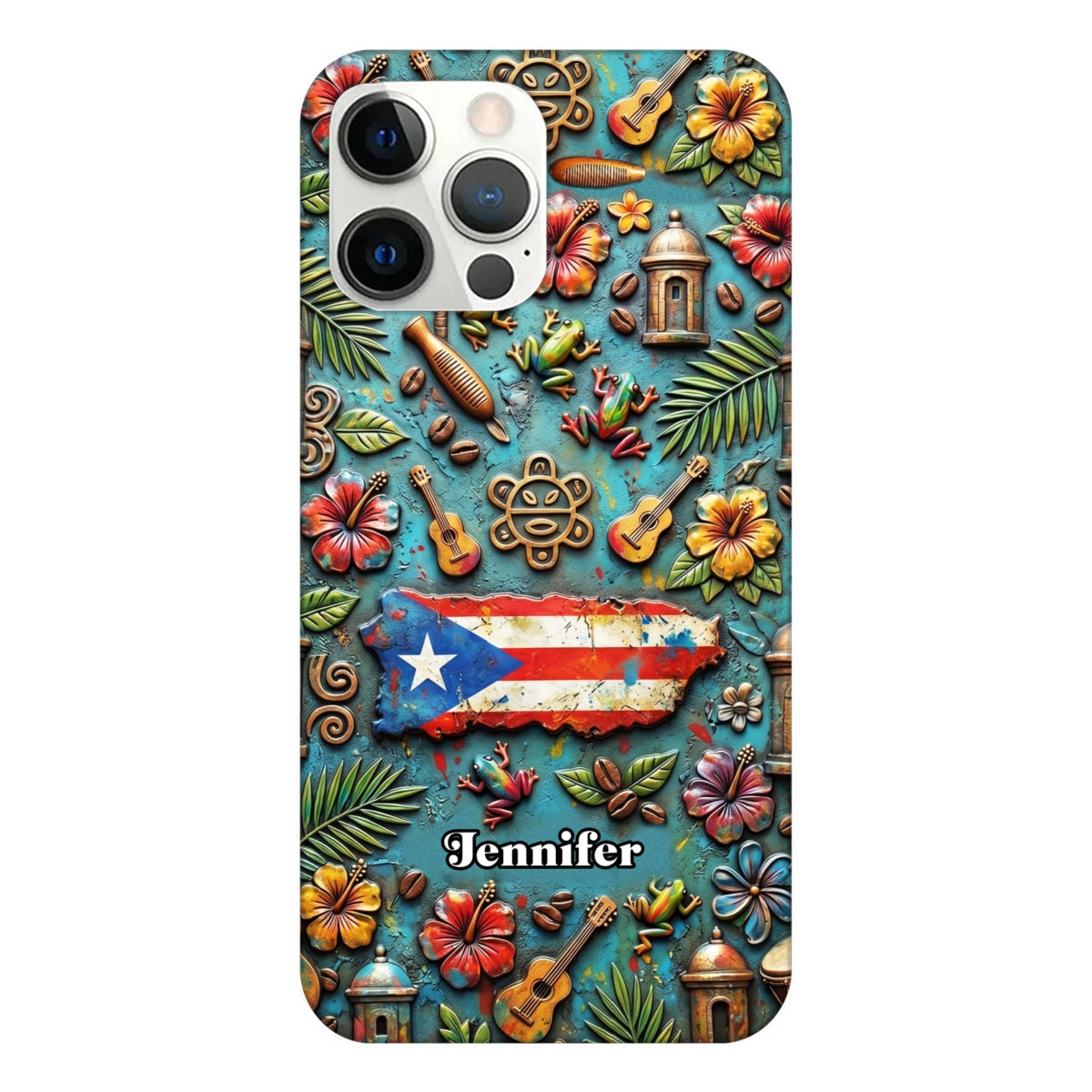 Custom Puerto Rico Phone Case With Colorful Symbols Style