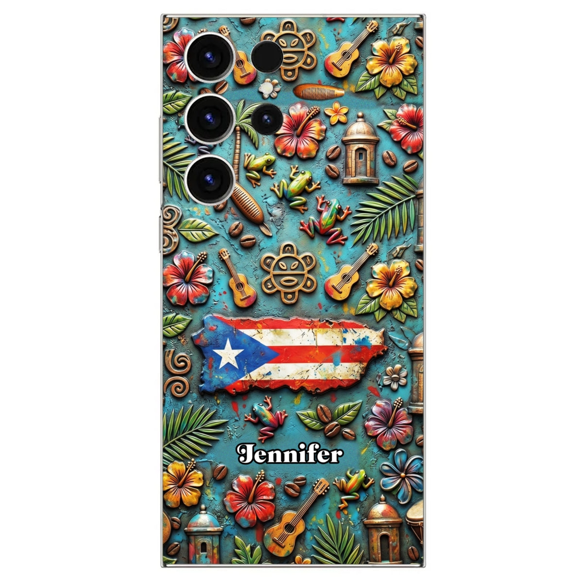 Custom Puerto Rico Phone Case With Colorful Symbols Style