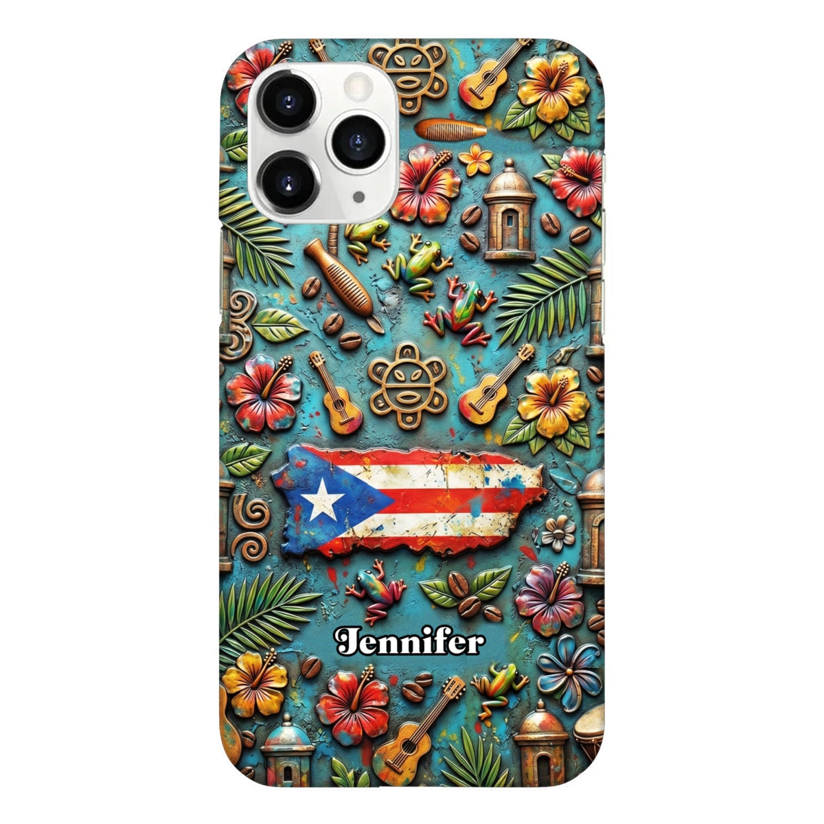 Custom Puerto Rico Phone Case With Colorful Symbols Style