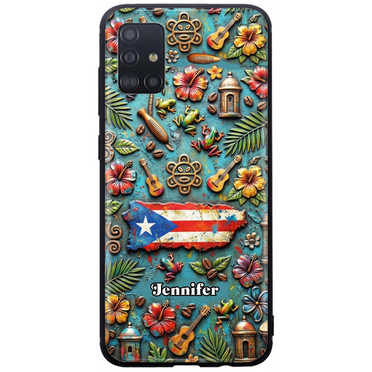 Custom Puerto Rico Phone Case With Colorful Symbols Style