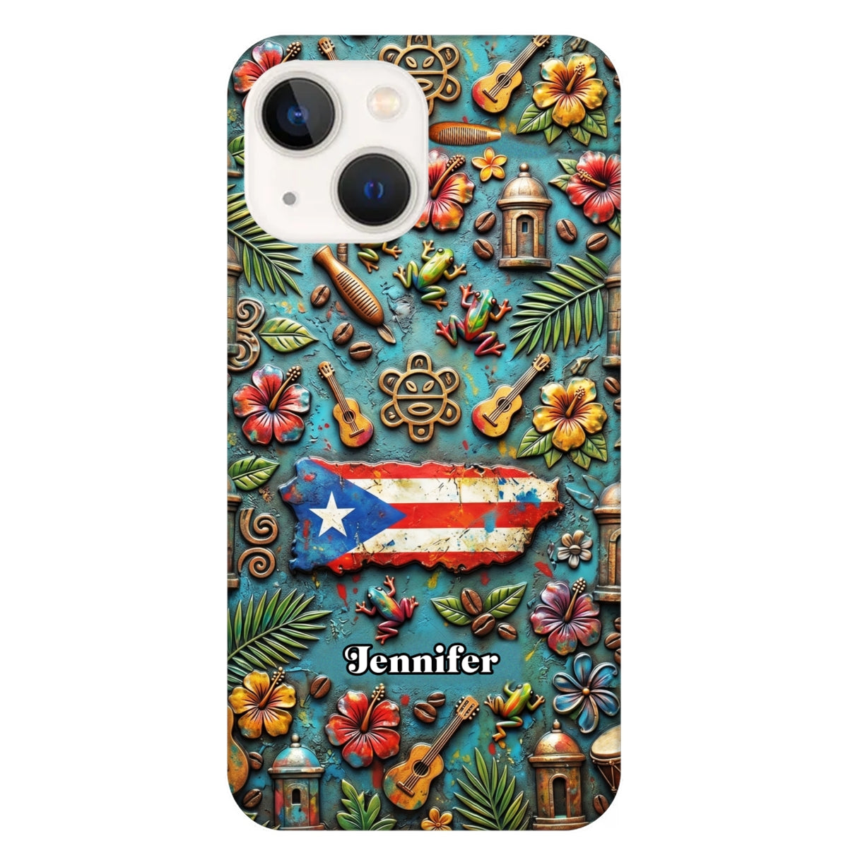 Custom Puerto Rico Phone Case With Colorful Symbols Style
