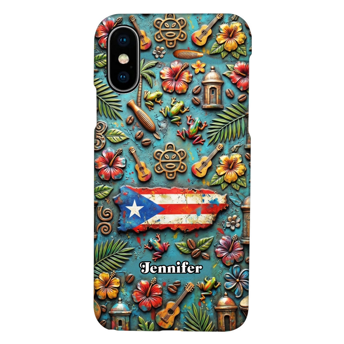 Custom Puerto Rico Phone Case With Colorful Symbols Style