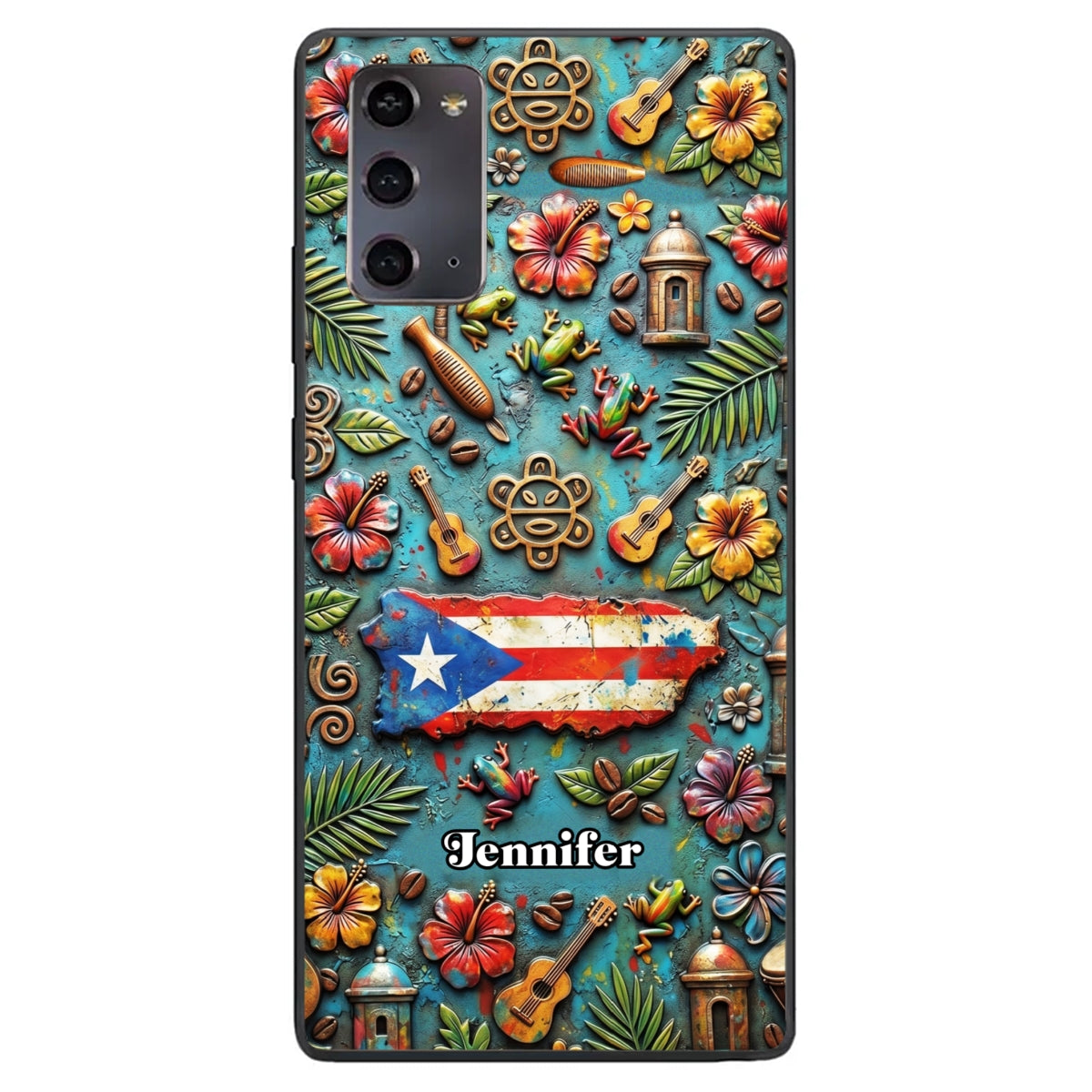 Custom Puerto Rico Phone Case With Colorful Symbols Style