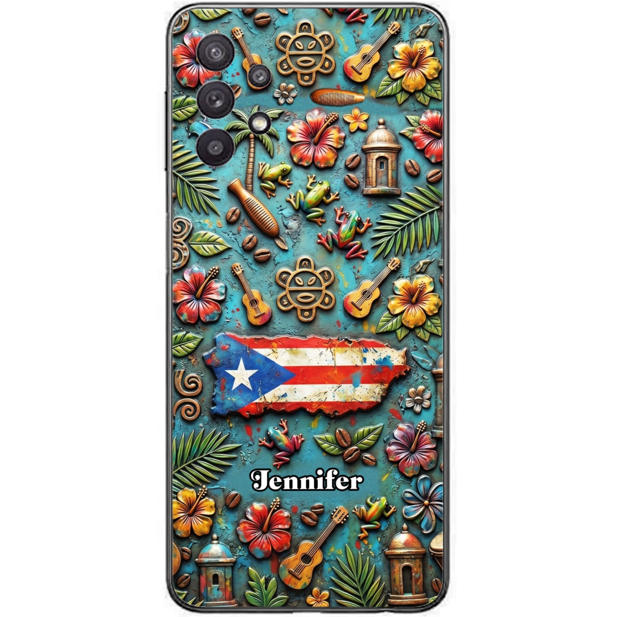 Custom Puerto Rico Phone Case With Colorful Symbols Style