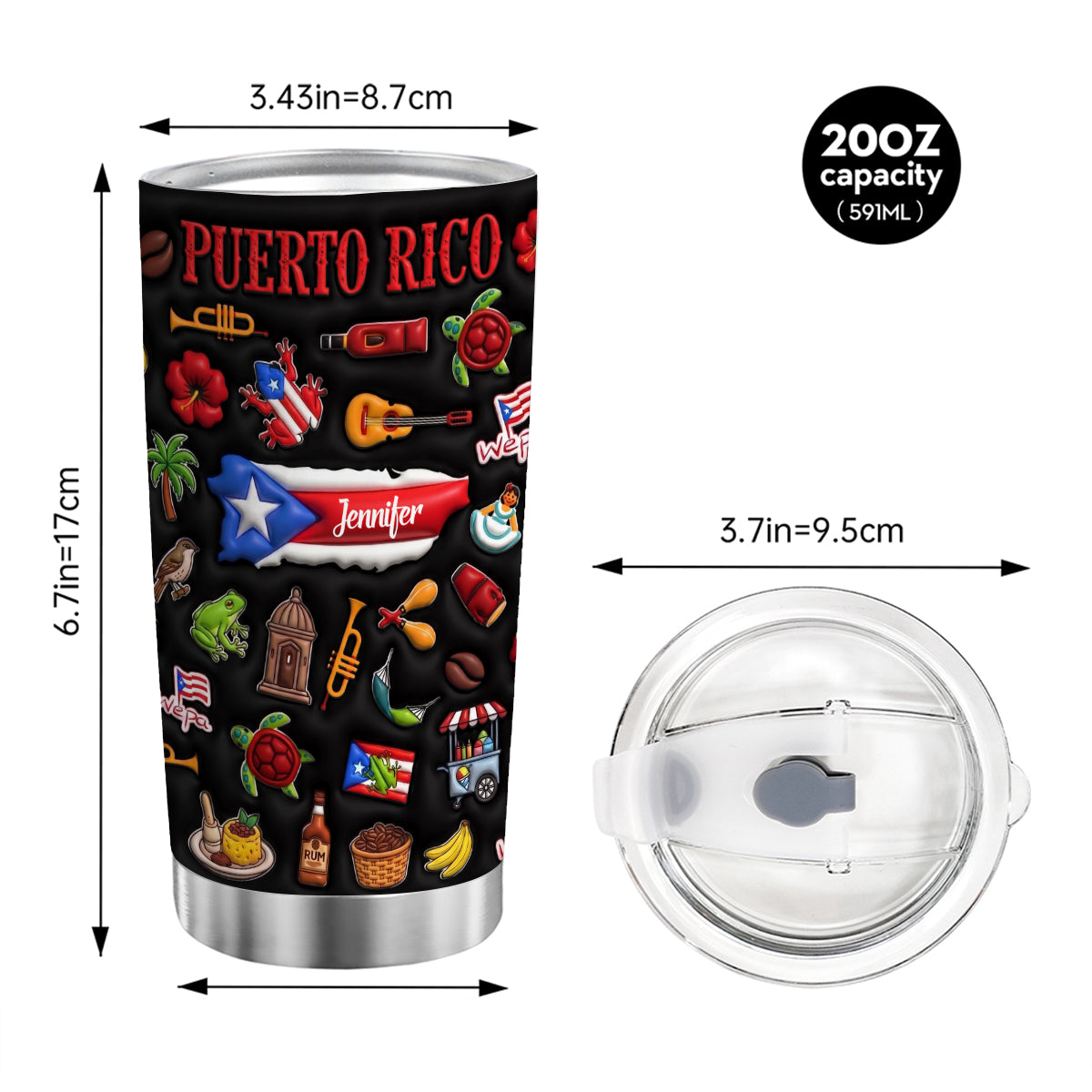 Custom Puerto Rico Tumbler With Black Background