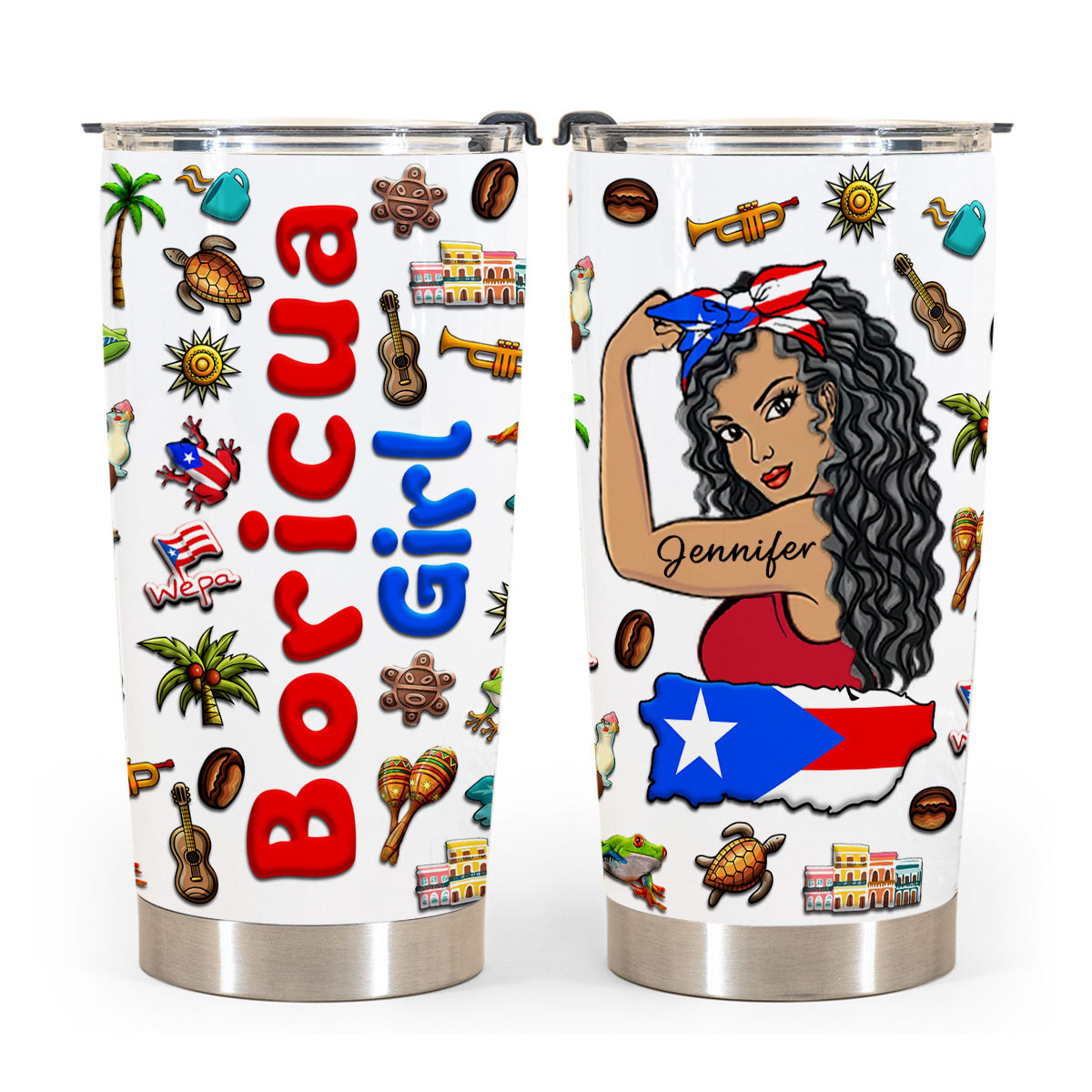 Custom Proud Boricua Puerto Rican Girl Tumbler And Your Name