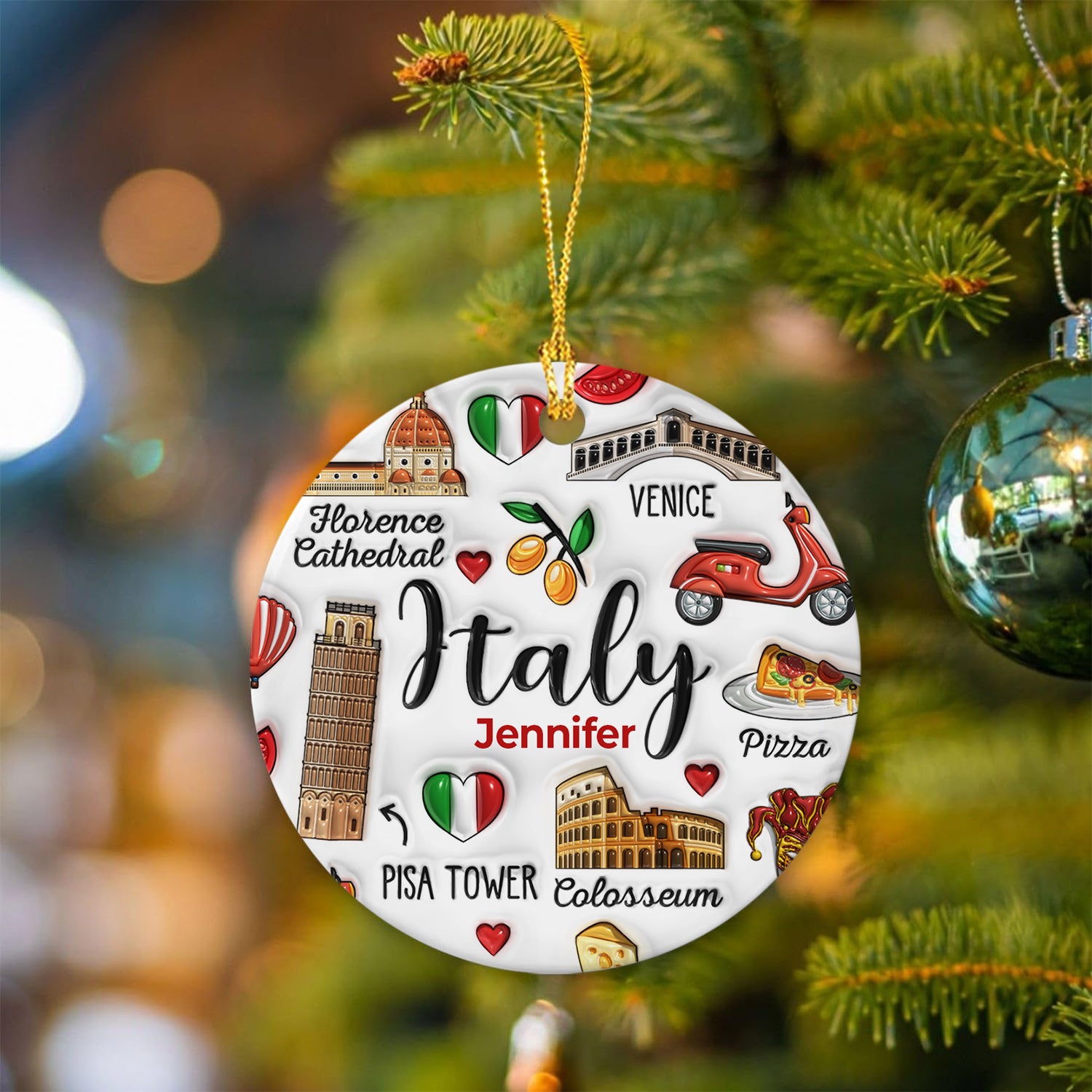 Custom Italy Italia Christmas Ornament With Symbols