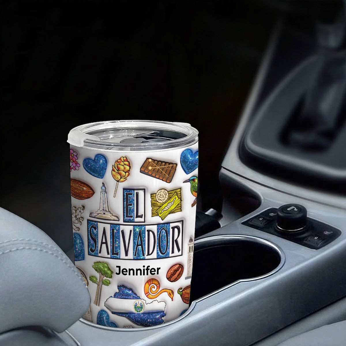 Custom El Salvador Tumbler With Your Name With Glitter Effect Print