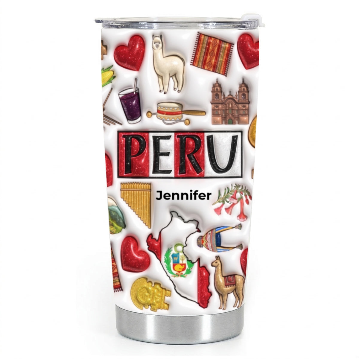Custom Peru Tumbler With Your Name With Glitter Effect Print