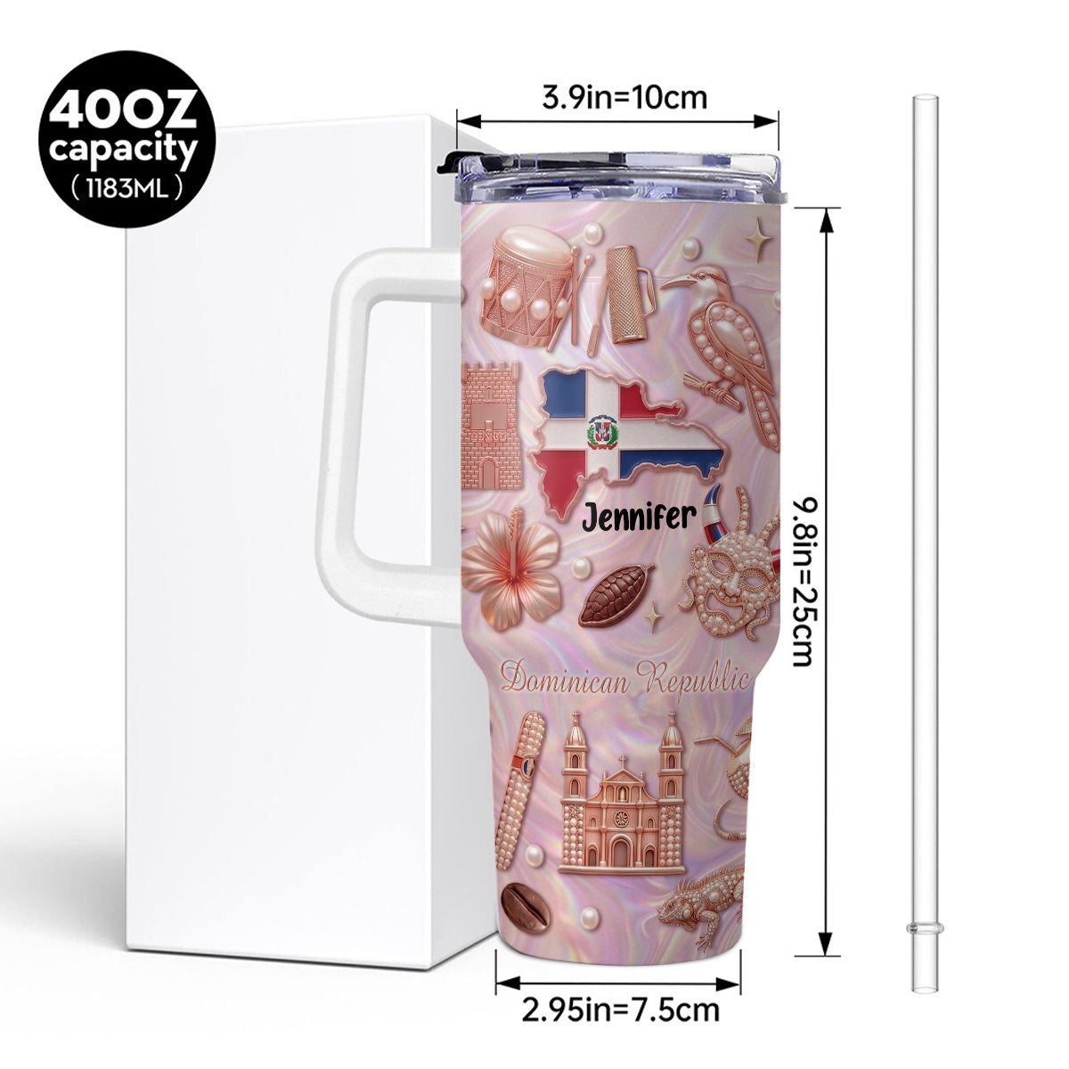 Custom Dominican Republic 40oz Tumbler With 3D Symbols Print
