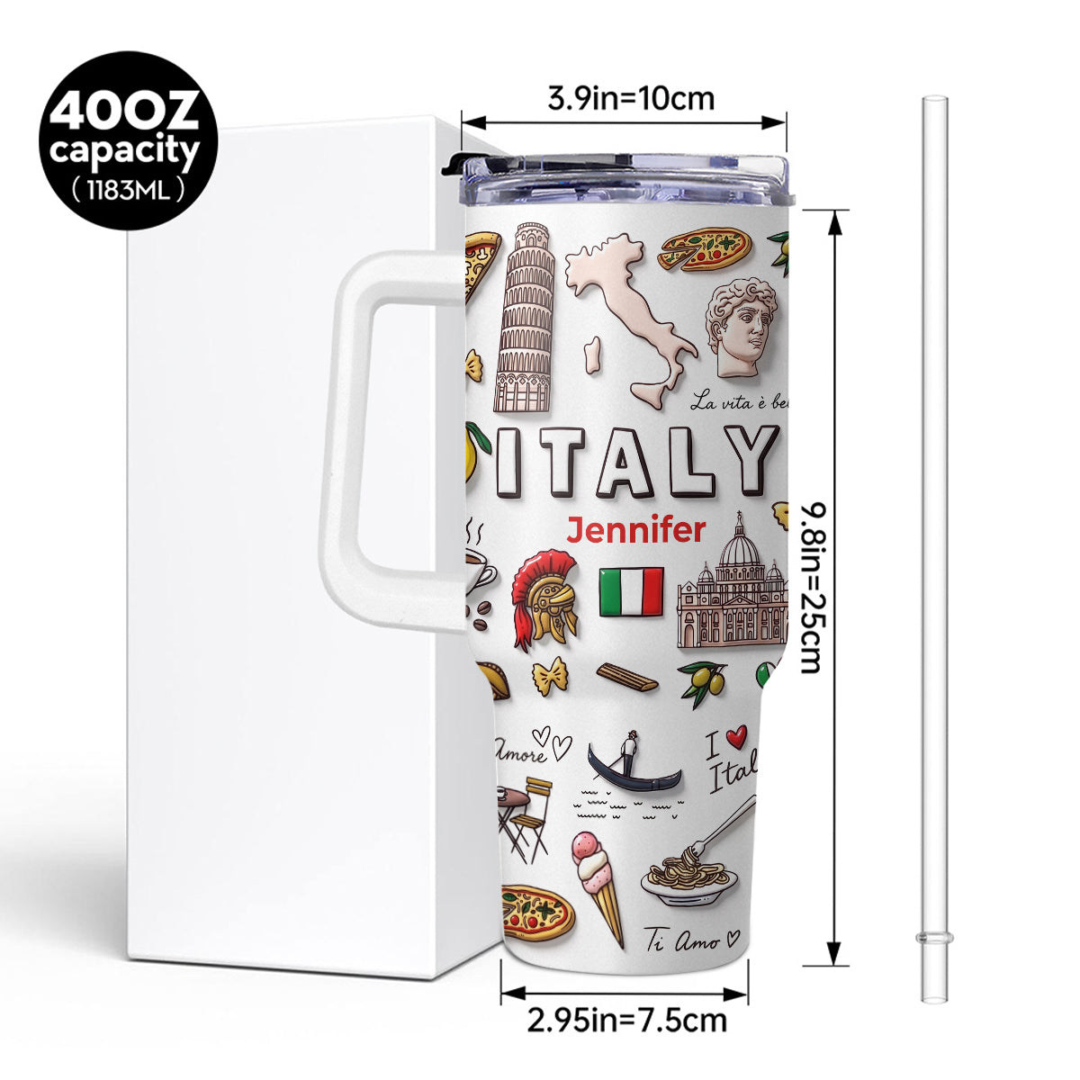 Custom Italy Symbols 40oz Tumbler With 3D Print