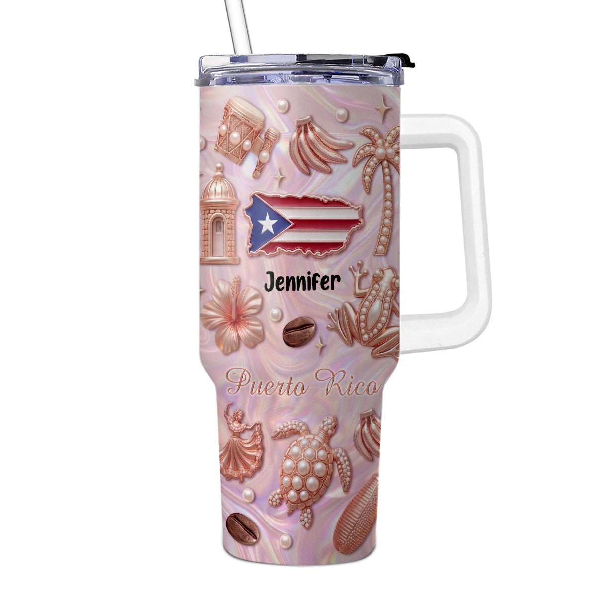 Custom Puerto Rico 40oz Tumbler With 3D Symbols Print