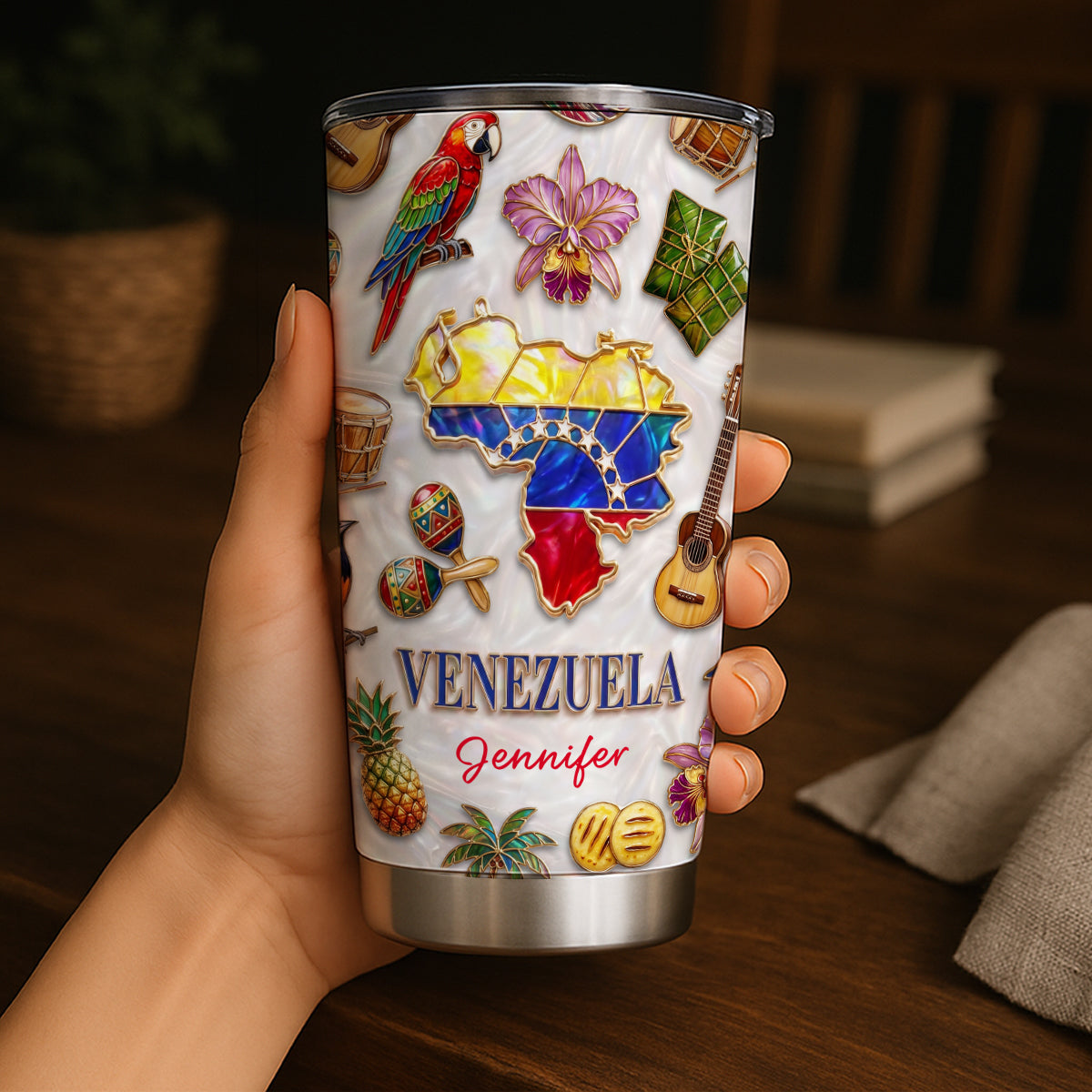 Custom Venezuela Tumbler With Venezuela Glitter Effect