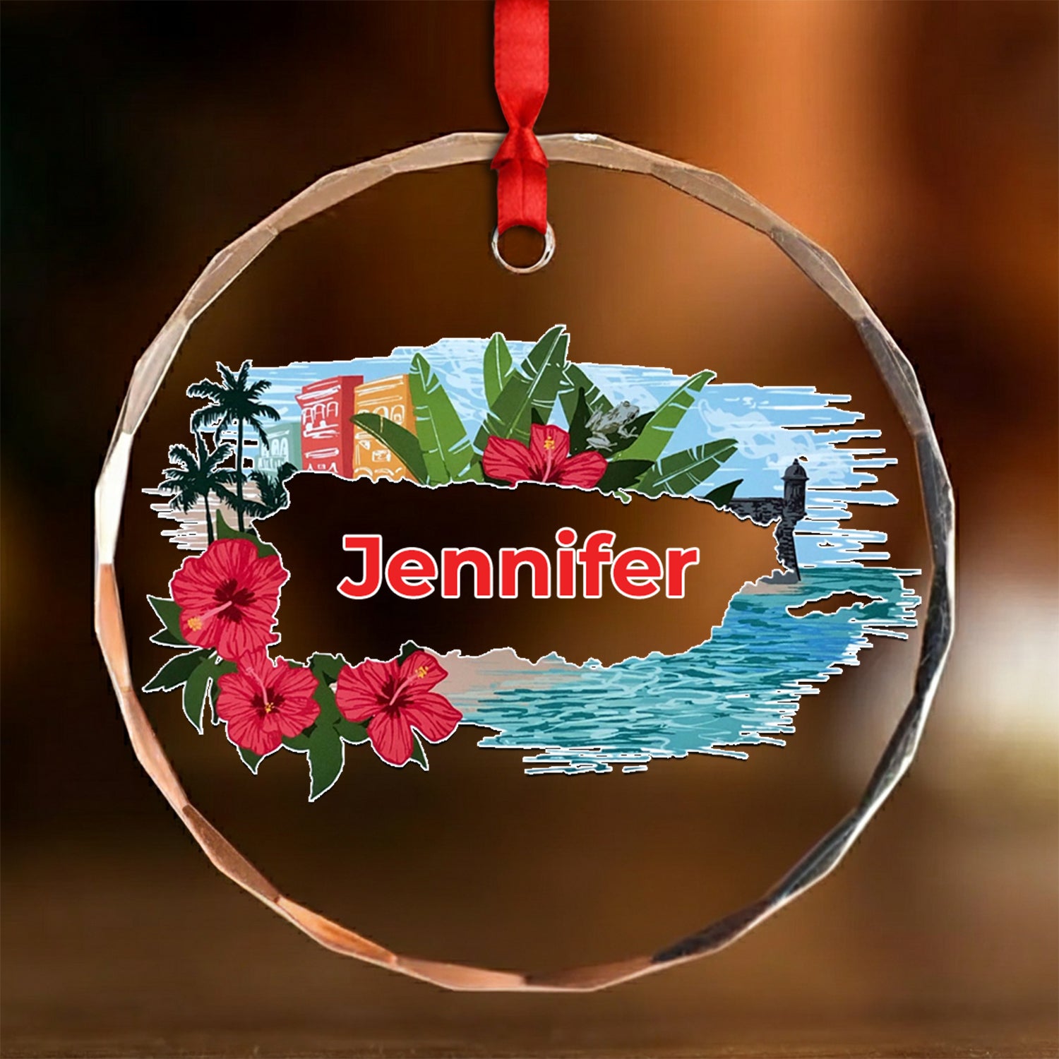 Custom Puerto Rico Map In Symbols Glass Ornament Circle