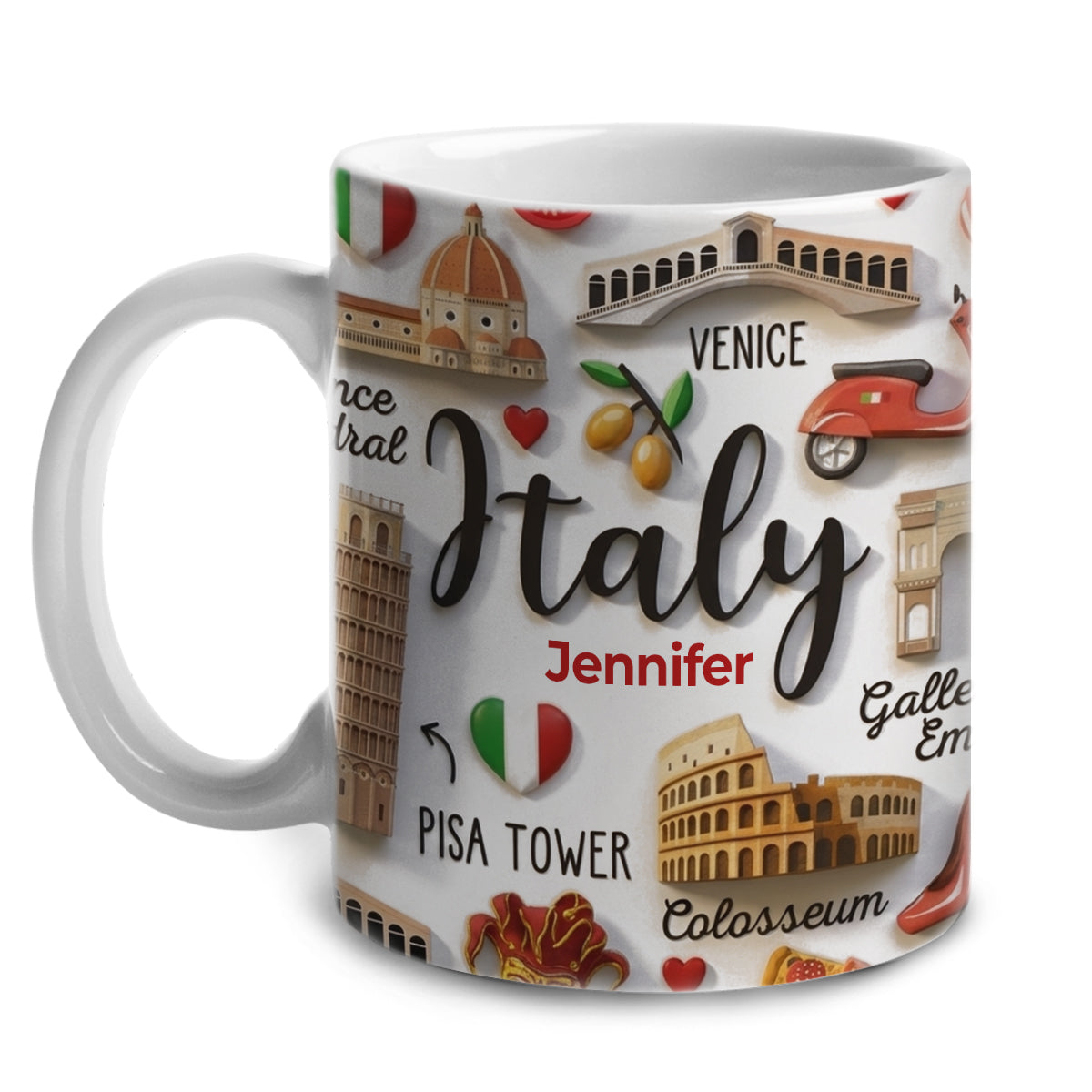 Italy Coffee Mug Cup With Custom Your Name Emboss Effect
