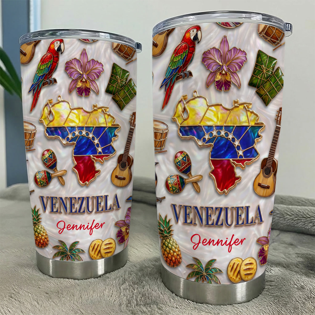 Custom Venezuela Tumbler With Venezuela Glitter Effect