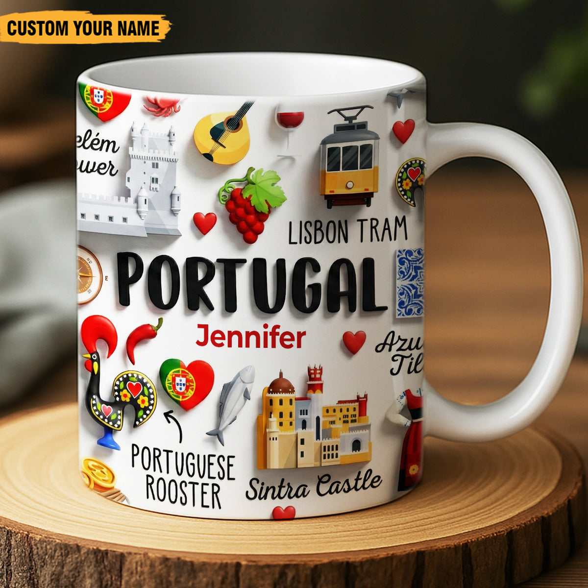 Portugal Coffee Mug Cup With Custom Your Name Emboss Effect