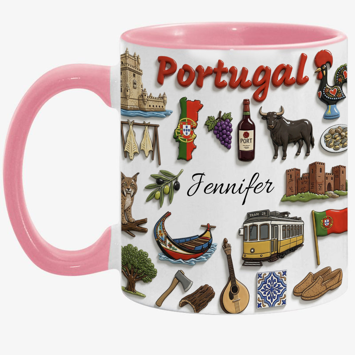 Custom Portugal Accent Mug With Symbols Wrapped Around