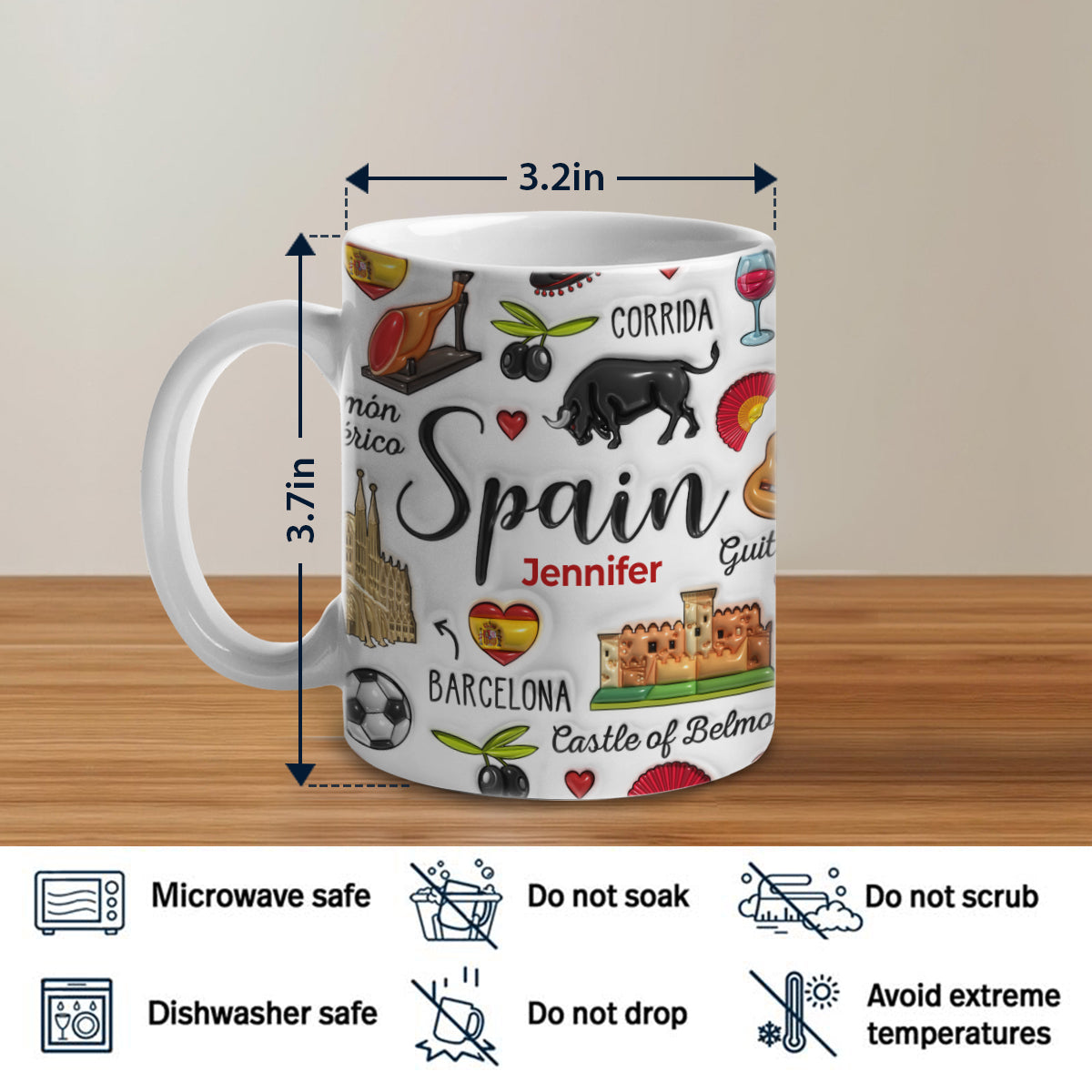 Custom Spain Spanish Coffee Mug Cup With Symbols