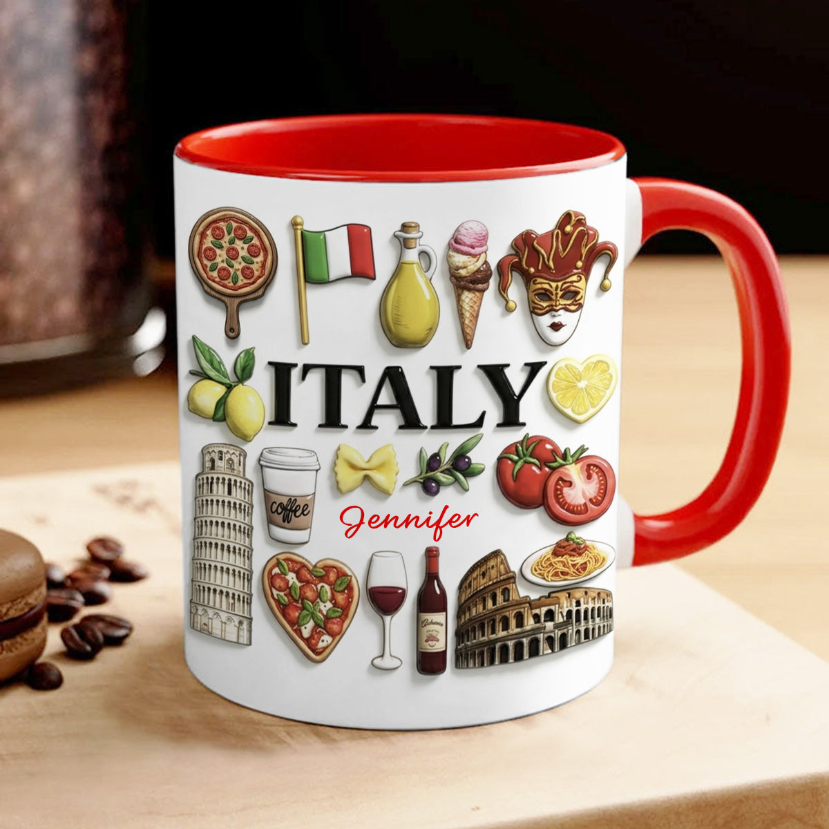 Custom Italy Accent Mug With Many Italy Symbols