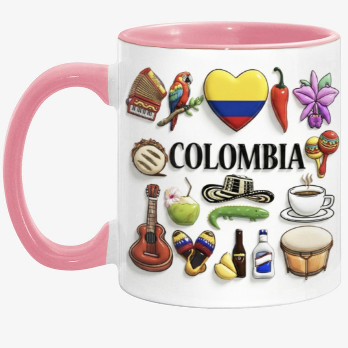 Custom Colombia Accent Mug With Many Colombia Symbols