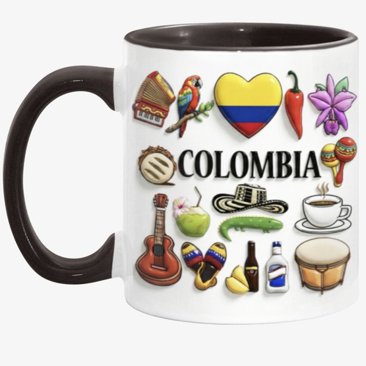 Custom Colombia Accent Mug With Many Colombia Symbols